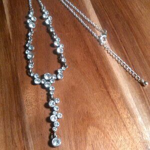 White Crystal Silvertone Cascade Necklace